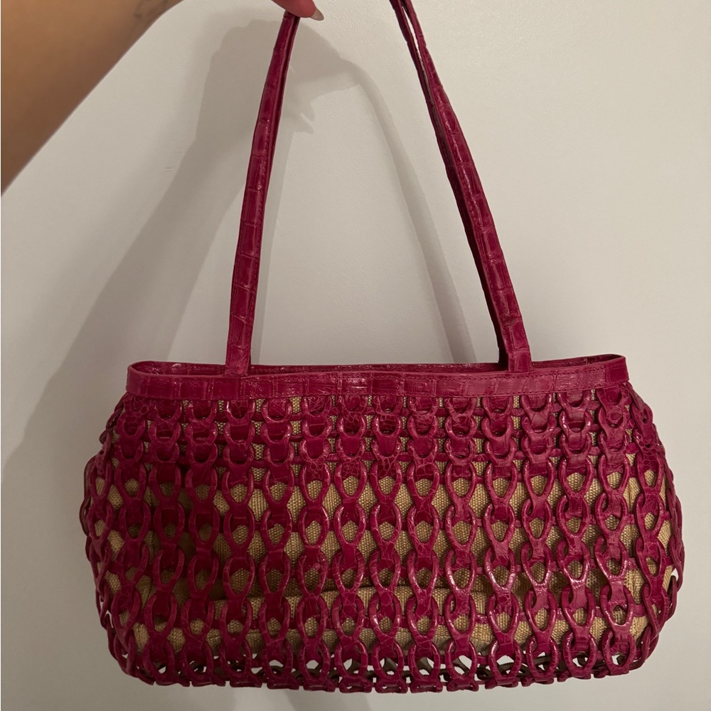 VERY RARE - Nancy Gonzalez Crocodile Crochet Pink handbag shoulder bag in pink